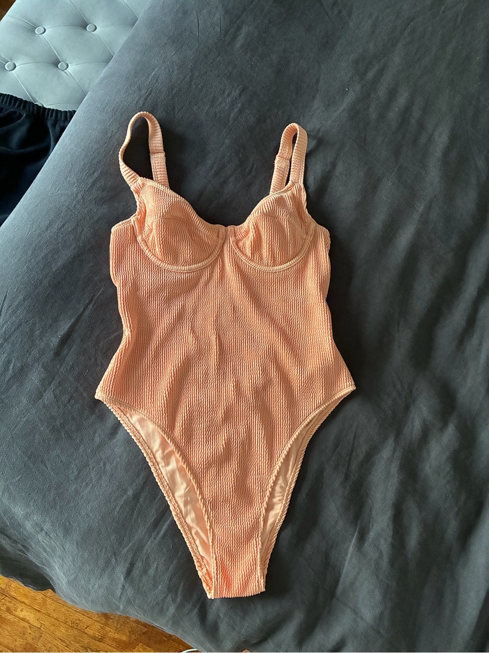 Jack Wills Peach Ribbed One-Piece Swimsuit